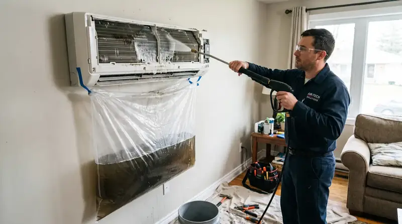 AC filter inspection during regular maintenance service in Dubai