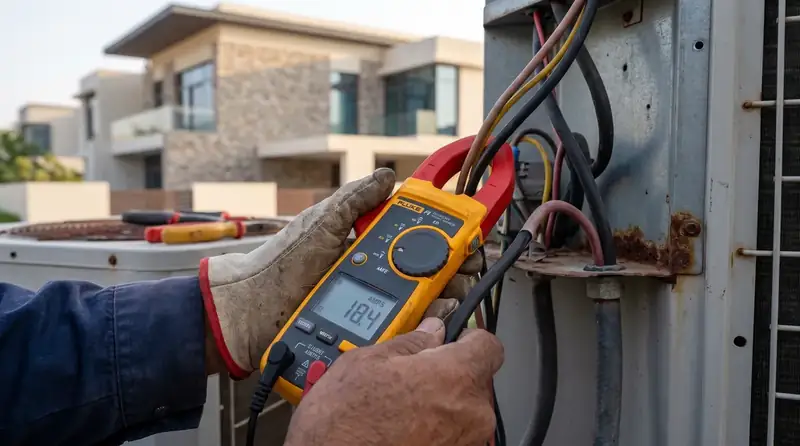 AC compressor showing signs of failure in Dubai heat conditions