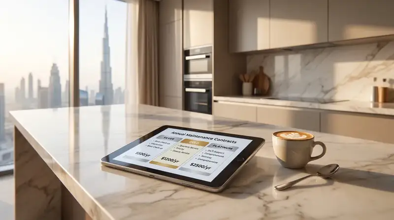 Annual maintenance contract pricing comparison table for Dubai apartments and villas.