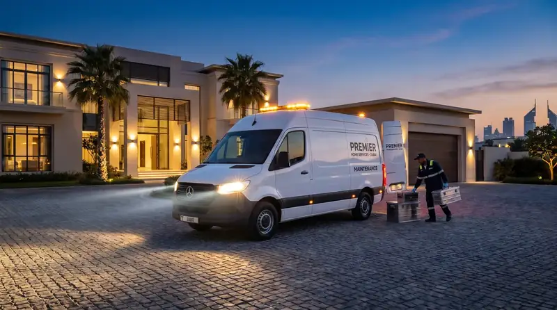 Emergency AC repair technician arriving at a Dubai property